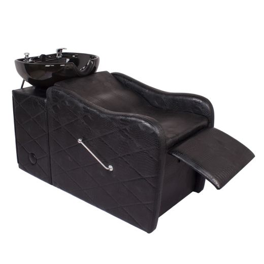 "GABRIELLE" Shampoo Bowl and Chair Combo in Black Crocodile
