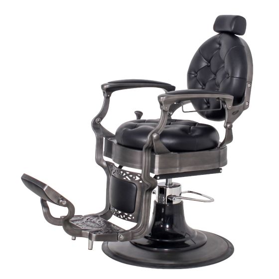 "THEODORE" Vintage Barber Chair, Brushed Gunmetal Frame (A-902MAT)