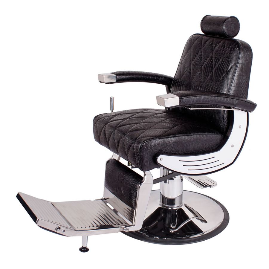 "BARON" Heavy Duty Barber Chair in Black Crocodile